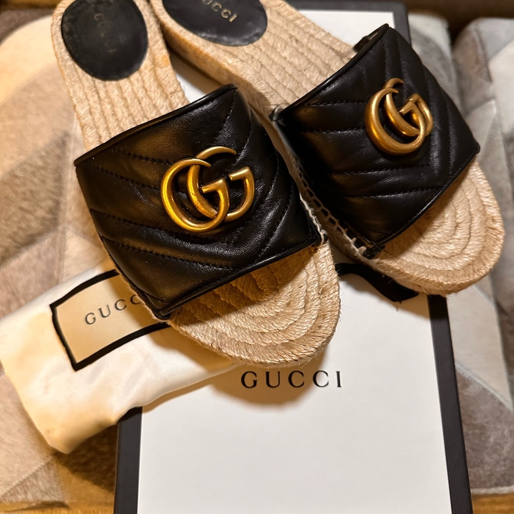 Gucci Black Marmont quilted espadrille Slides